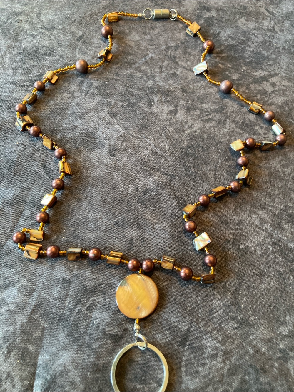 Boho Copper Tone Beaded Lanyard/Keychain Necklace